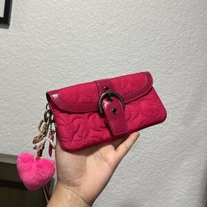 Coach Pink Quilted Wristlet Clutch